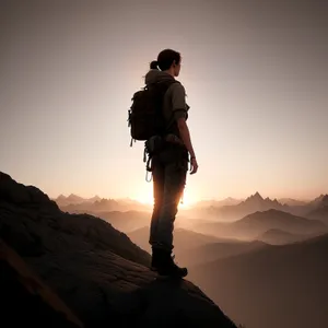 Adventurous Hiker Conquering Majestic Mountain Cliff