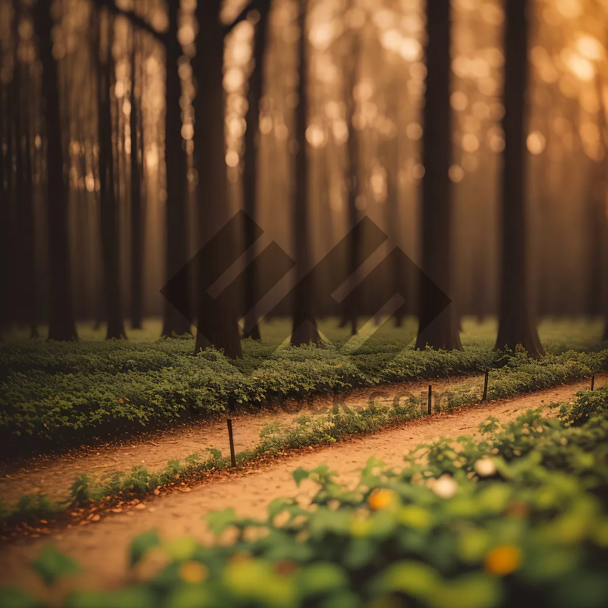 Picture of Scenic Woods: Sunlit Barrier in the Park