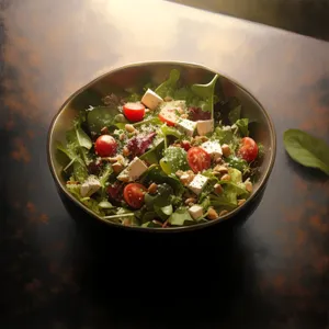 Fresh and healthy vegetarian bowl with vegetables and herbs