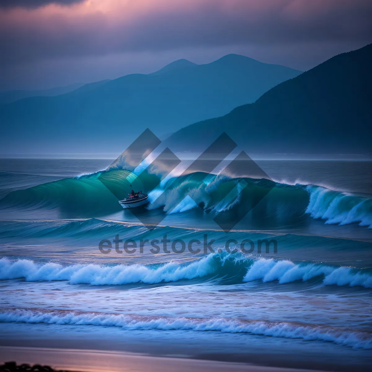 Picture of Serene Sunset over Coastal Waves