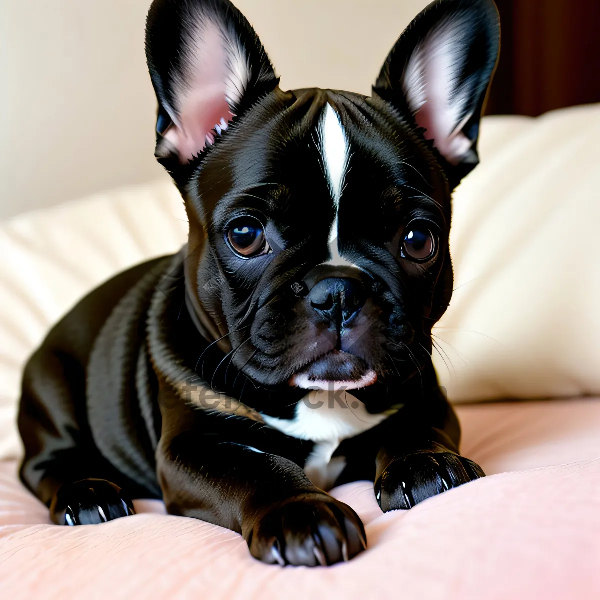 Picture of Studio portrait capturing the cuteness of a purebred Bulldog puppy with undeniable charm