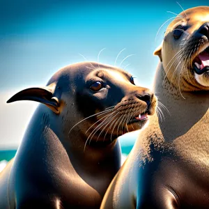 Marine Mammal Gathering on Rocky Shoreline