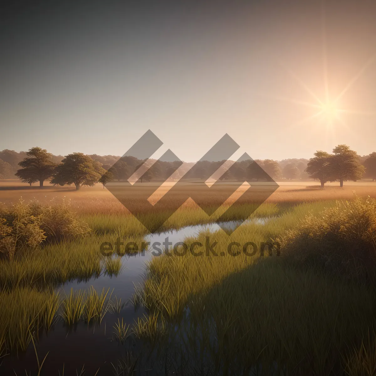 Picture of A Serene Summer Sun Over Countryside Landscape