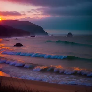 Serene Sunset over Coastal Waves