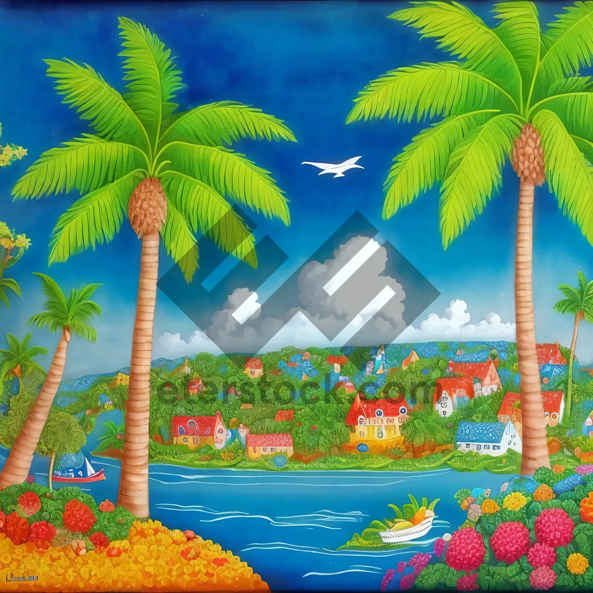 Picture of Exotic tropical vacation by the palm trees on the beach.