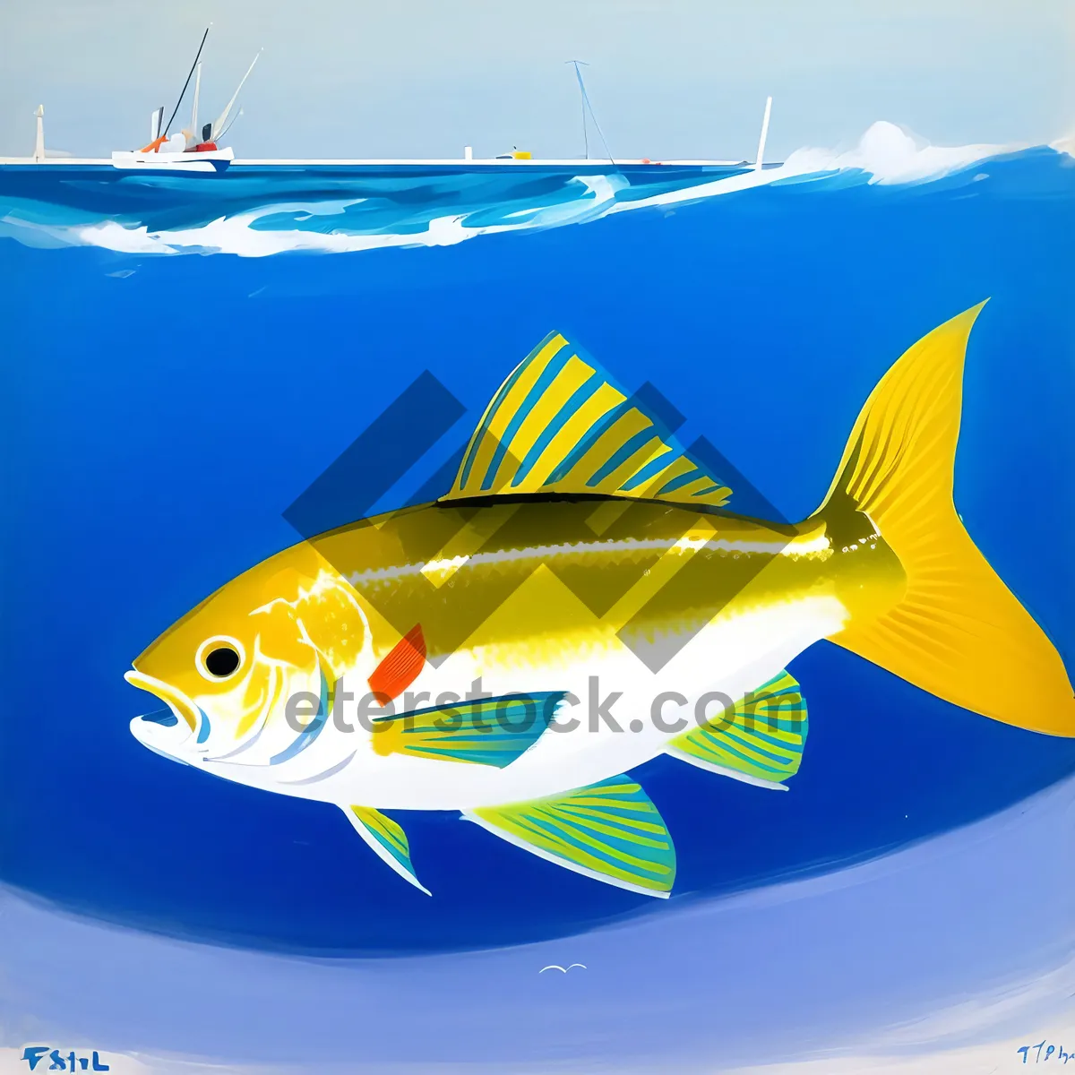 Picture of Vibrant Sea Wave Design with Colorful Fish