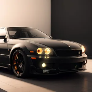 Speed Demon: Sleek Black Sports Car with Powerful Engine
