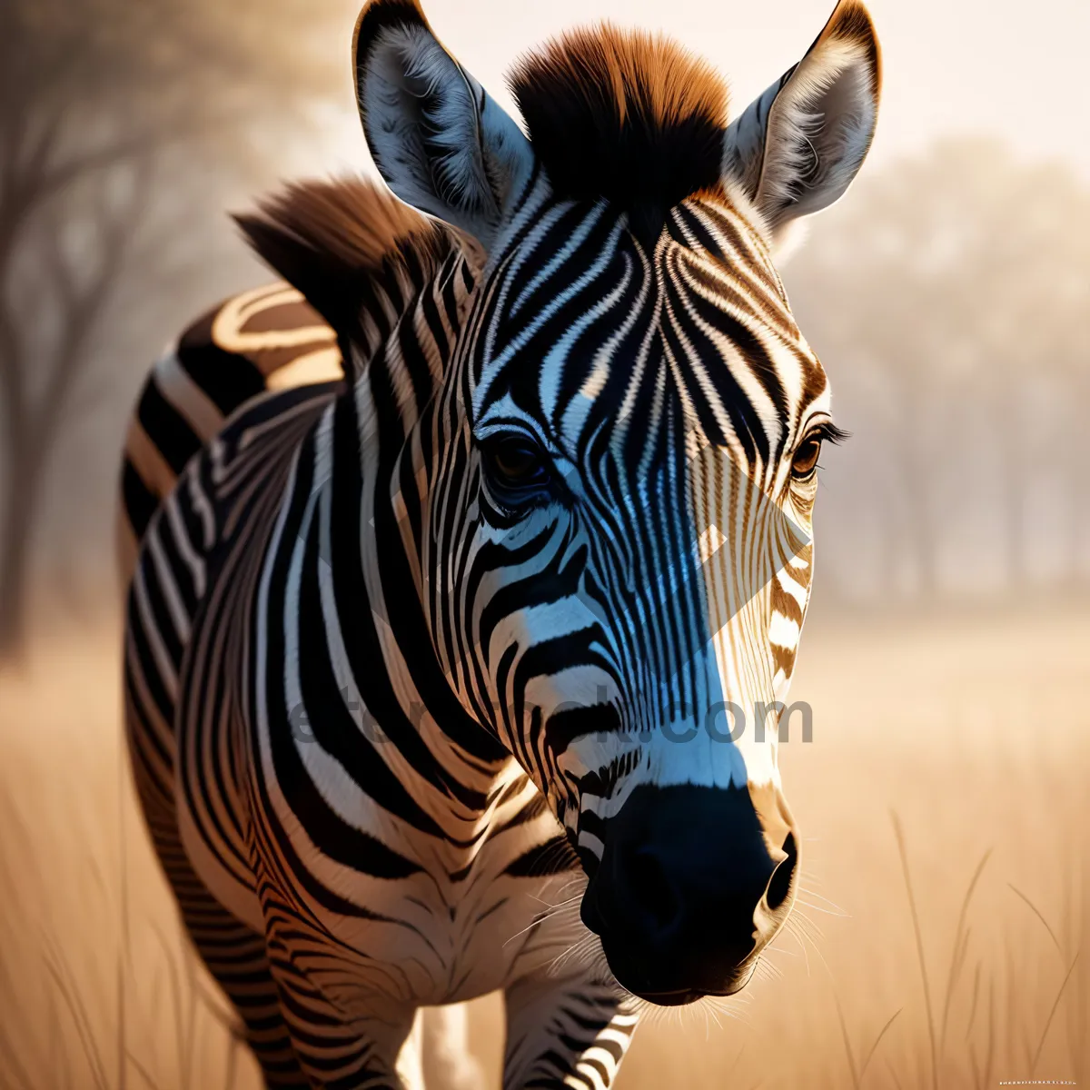 Picture of Striped Equine Grazing on Grassy Savanna