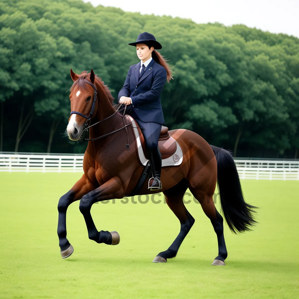 Picture of Thoroughbred stallion with trainer at equestrian farm