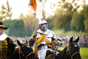 Medieval knight armor with sword and shield