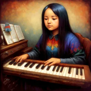 Happy person playing electronic keyboard instrument