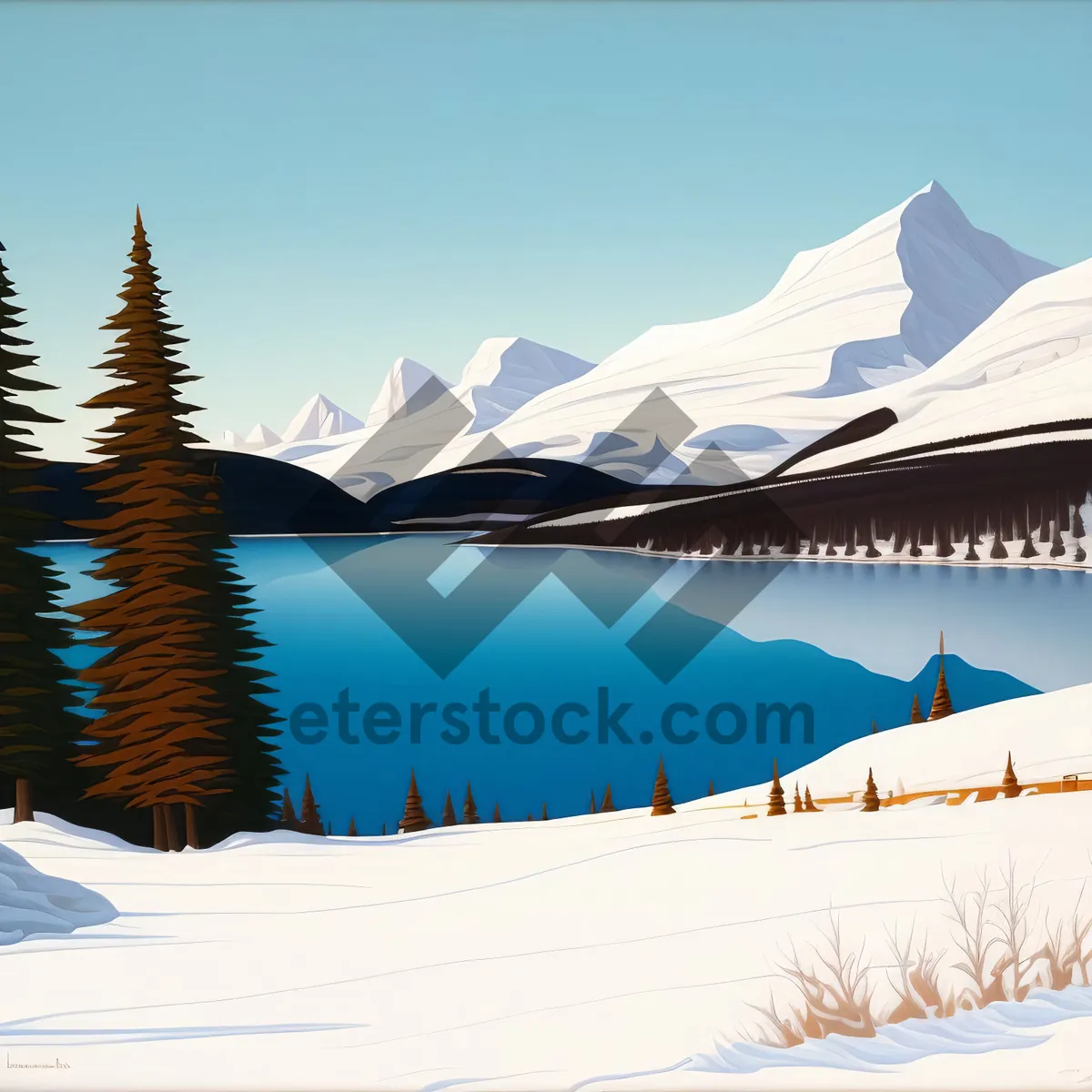 Picture of Snowy Alpine Shrine against Majestic Mountain Peaks