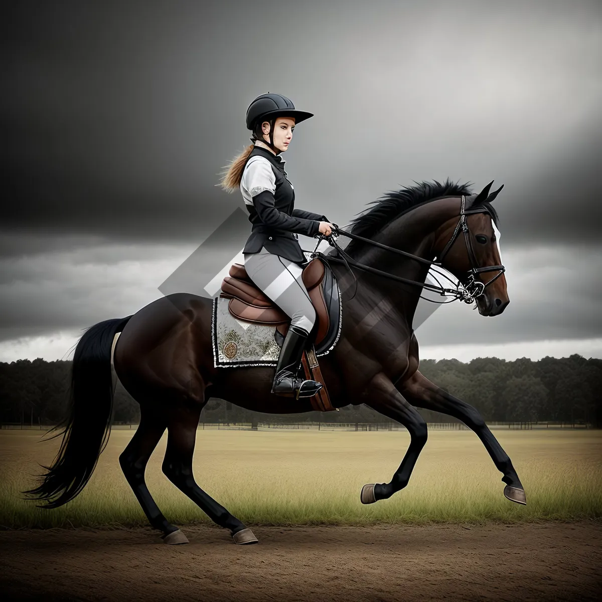 Picture of Polo player on horseback brandishing mallet in action