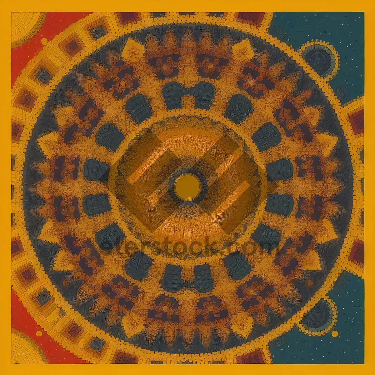 Picture of Arabesque-inspired decorative art design with graphic mosaic pattern in circular shape