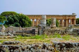 Ancient Stone Fortress Overlooking City Skyline