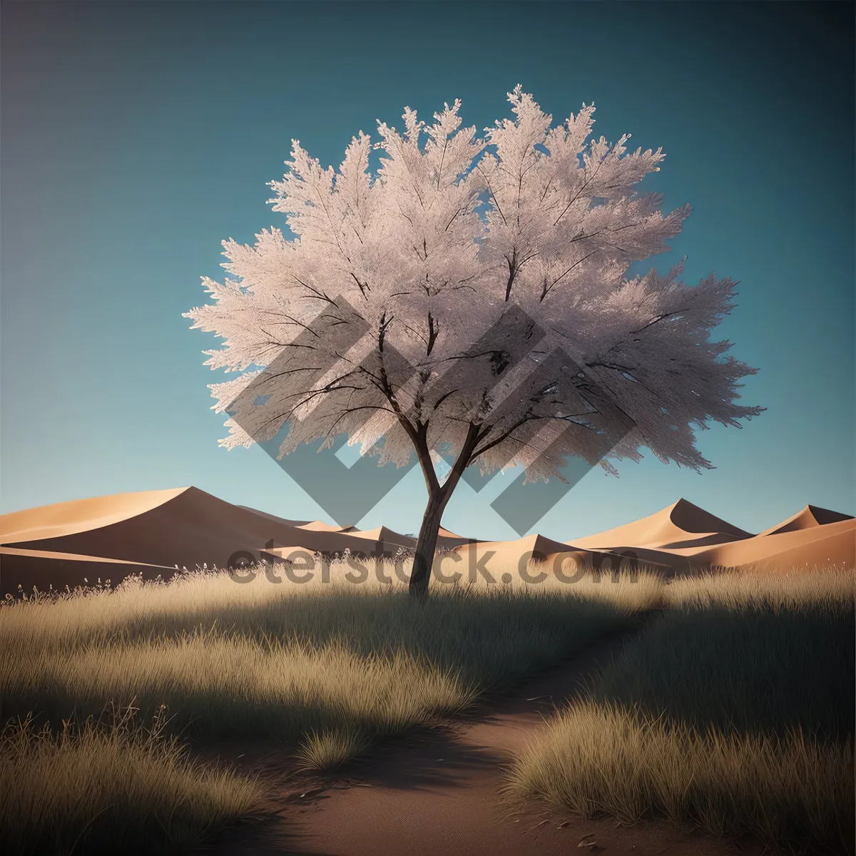 Picture of Sunset Skyline over Serene Summer Landscape