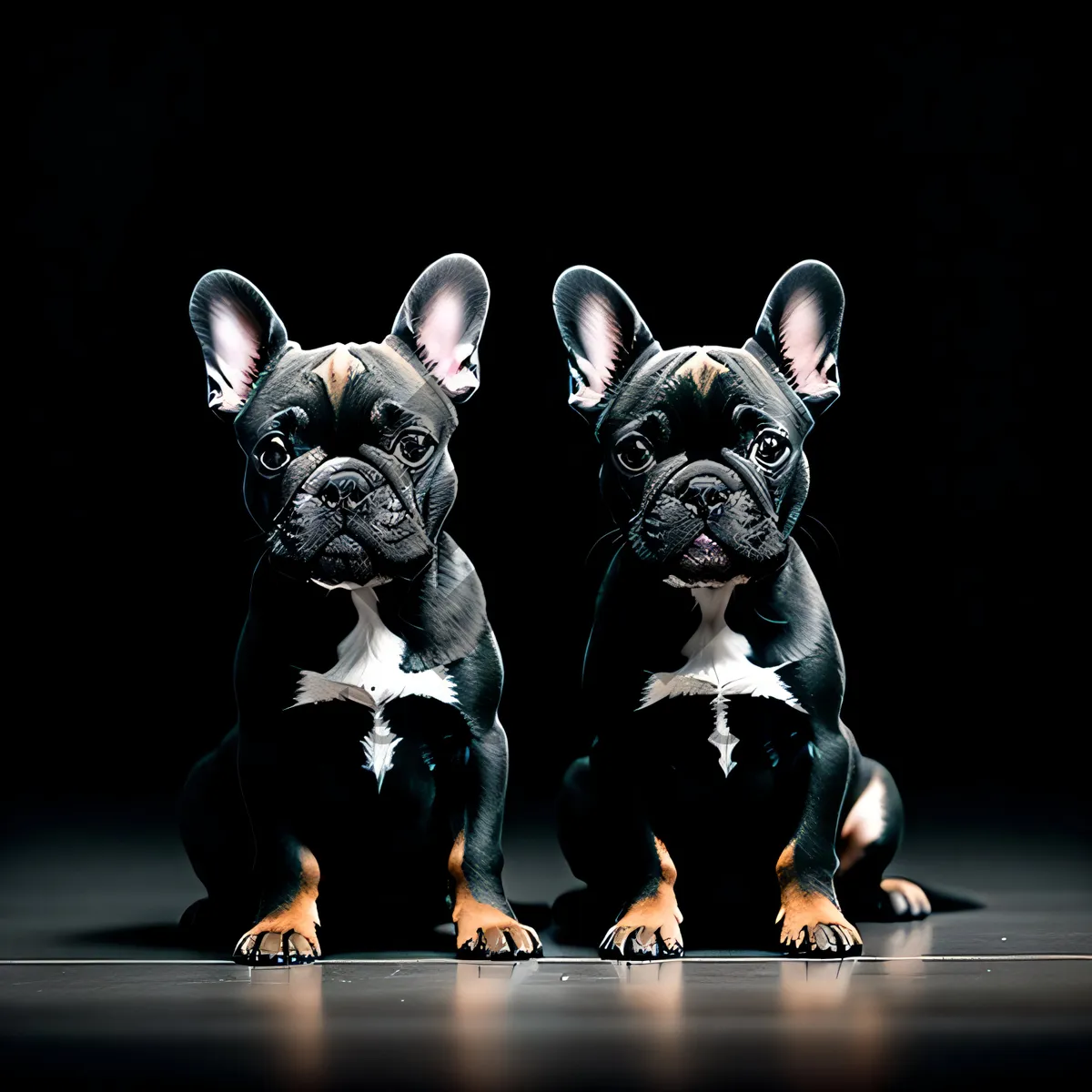 Picture of Adorable black purebred bulldog puppy portrait.