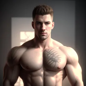 Muscular Male Model Flexing in Dark Studio