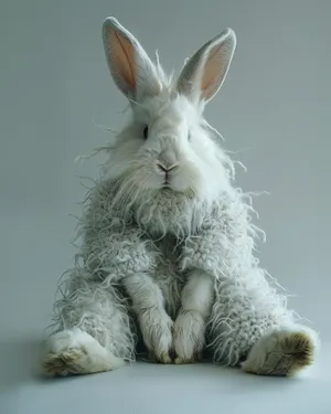 Adorable white fluffy bunny rabbit with cute ears