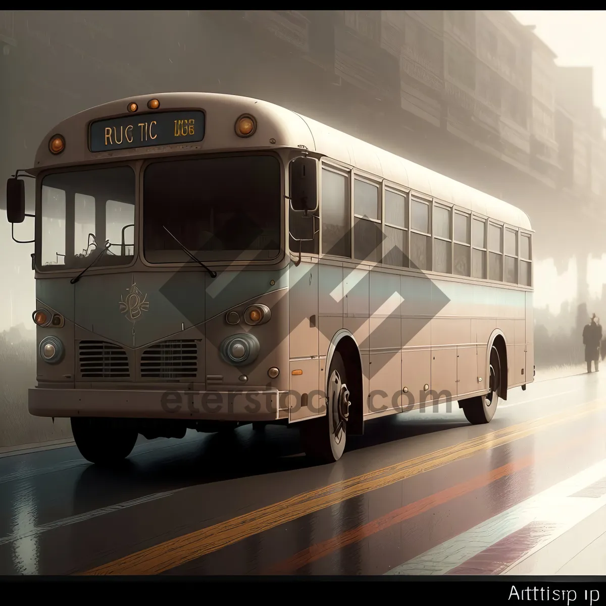 Picture of Modern Shuttle Bus Transporting Passengers on Road