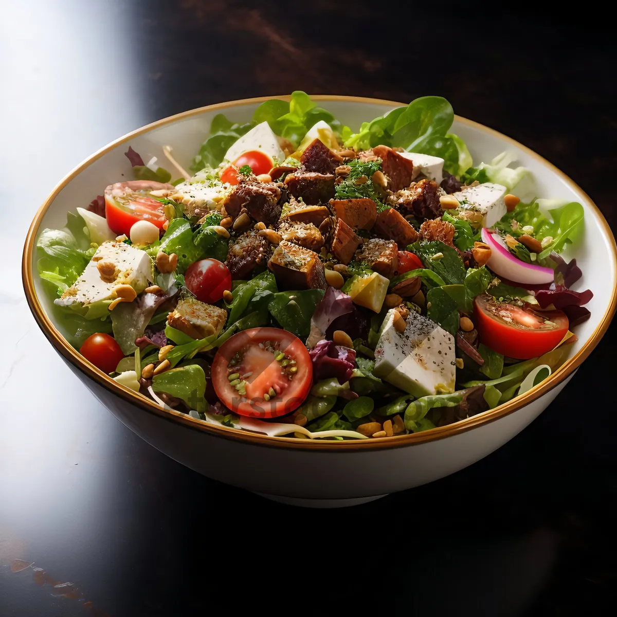Picture of Delicious salad plate with fresh vegetables and cheese