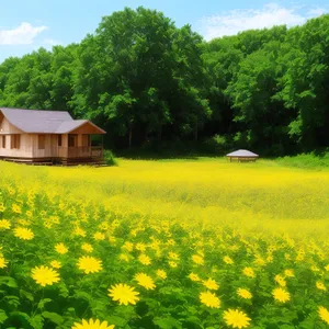 Bright Yellow Rapeseed Field Under Sunny Sky