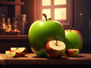 Granny Smith apple in a piggy bank