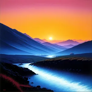 Vivid Summer Sunset Over Mountain Lake