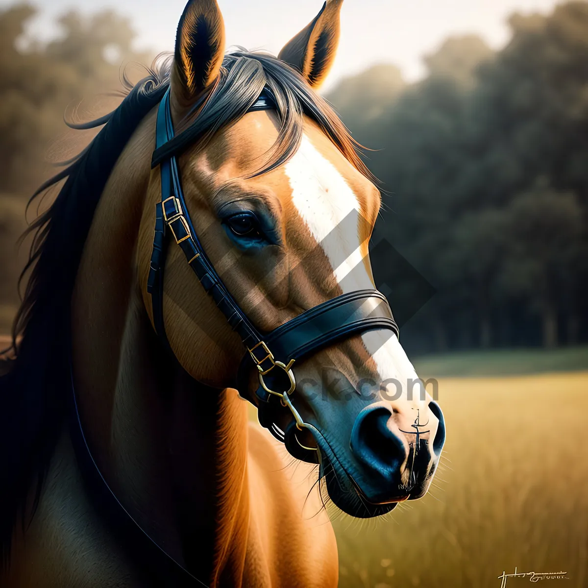 Picture of Thoroughbred Stallion Grazing in Meadow