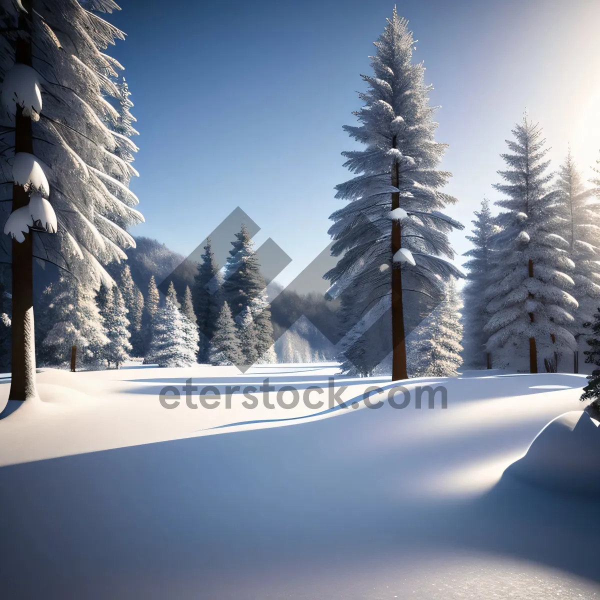 Picture of Frosty Winter Wonderland in Snowy Evergreen Forest