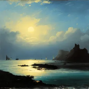 Sunset Serenity: Majestic Waves Crashing Against Coastal Rocks
