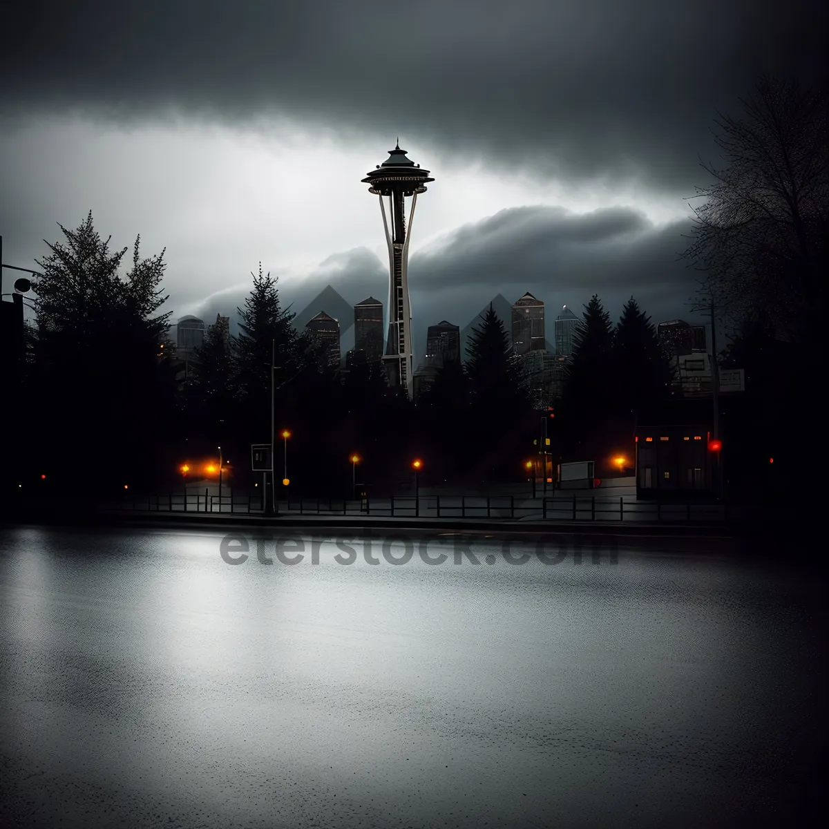 Picture of Nighttime Cityscape Reflecting on River