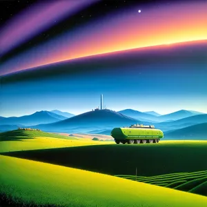 Vibrant Sunset over Rural Meadow