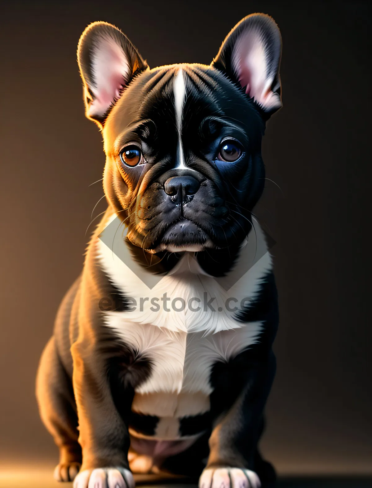 Picture of Cute Bulldog Puppy with Wrinkles Sitting in Studio
