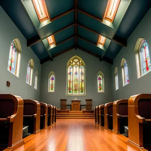 Stunning Gothic Cathedral Interior with Stained Glass Windows