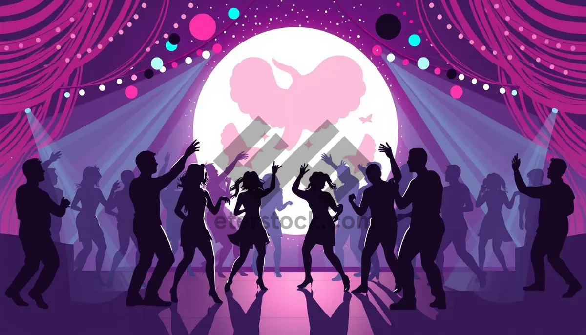 Picture of Vibrant silhouettes dancing in a crowded party.