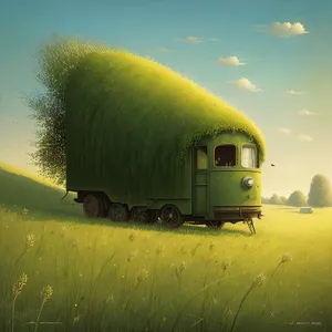 Rural Landscape with Trailer Truck and Concrete Mixer
