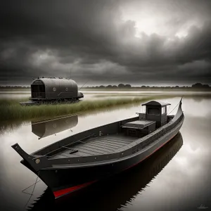 Serenity at Sunset: Lakeside Boathouse Amidst Calm Waters