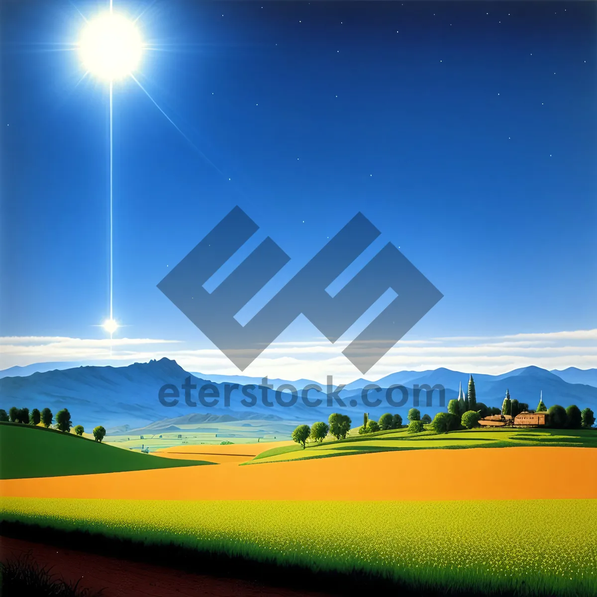 Picture of Vibrant Summer Sunset Over Countryside Landscape