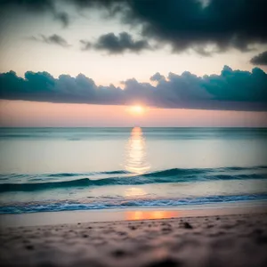 Serene Sunset Reflection on Tropical Beach