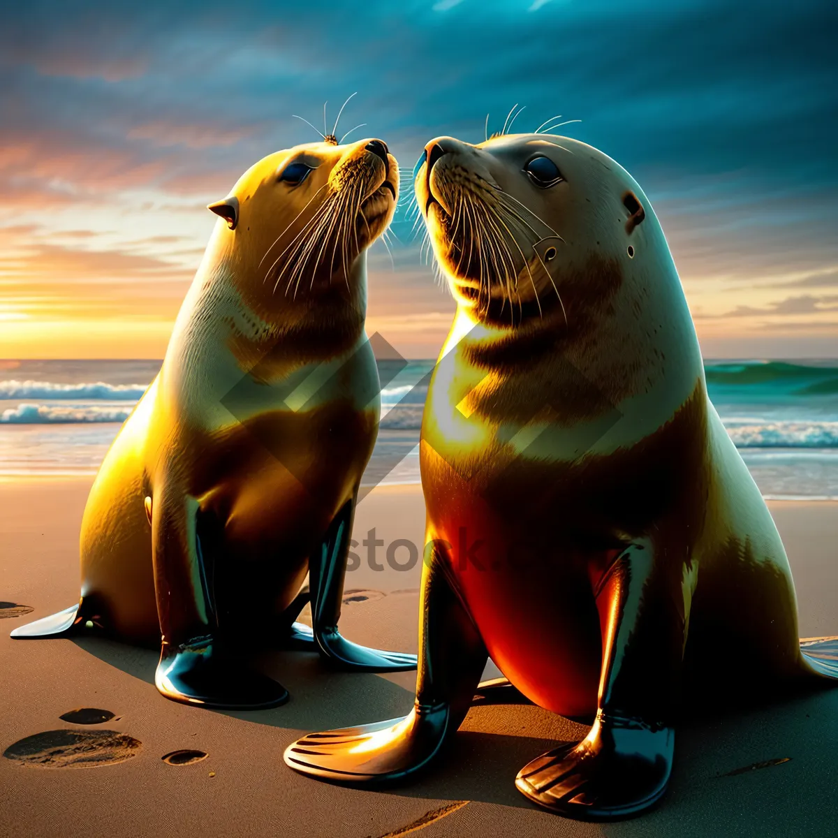 Picture of Arctic Sea Lion Soaking in Saltwater Beach