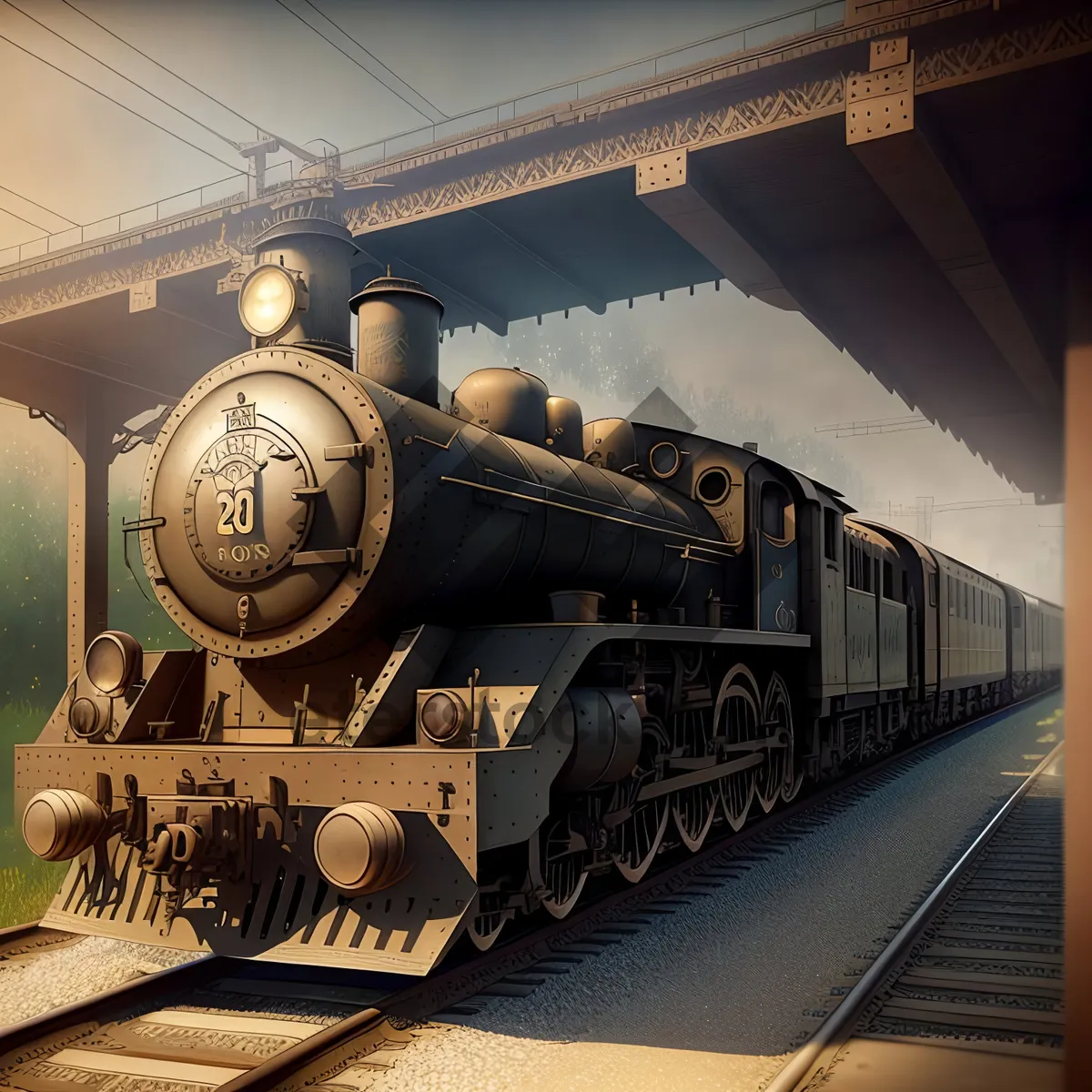 Picture of Vintage Steamer Chugging Through Railway Station