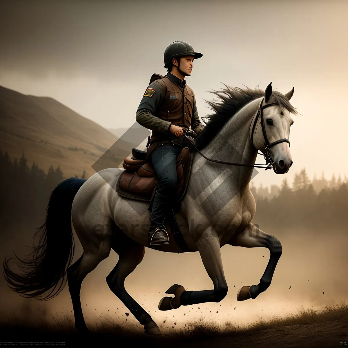 Picture of Horse Rider in Cowboy Gear with Bridle