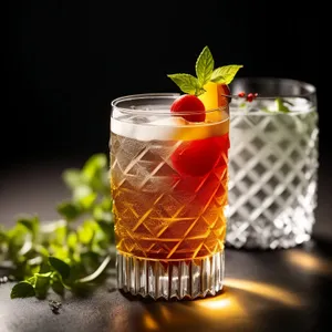 Fresh Fruit Tea Cocktail with Mint Garnish