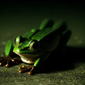 Bulging-eyed Frog Peeping Through Leaf
