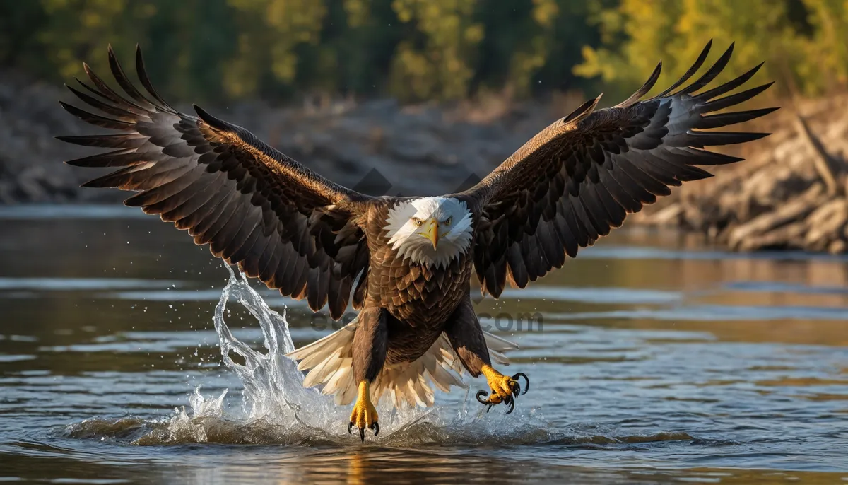 Picture of Majestic Bald Eagle Soaring with Outstretched Wings