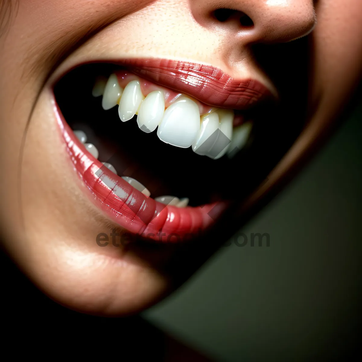 Picture of Stunning close-up of alluring lipstick-enhanced smile.