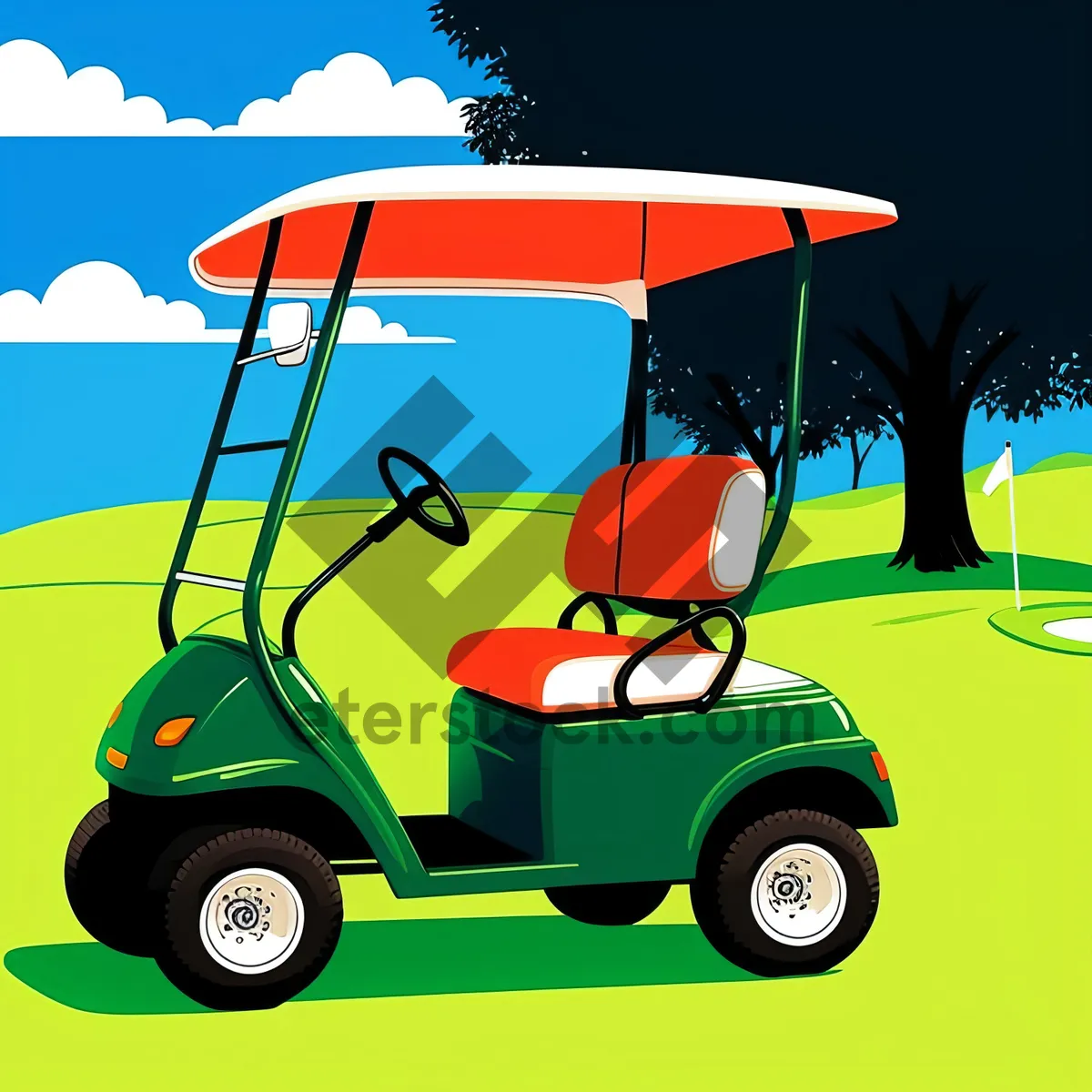 Picture of High-performance golfer driving golf cart on course.