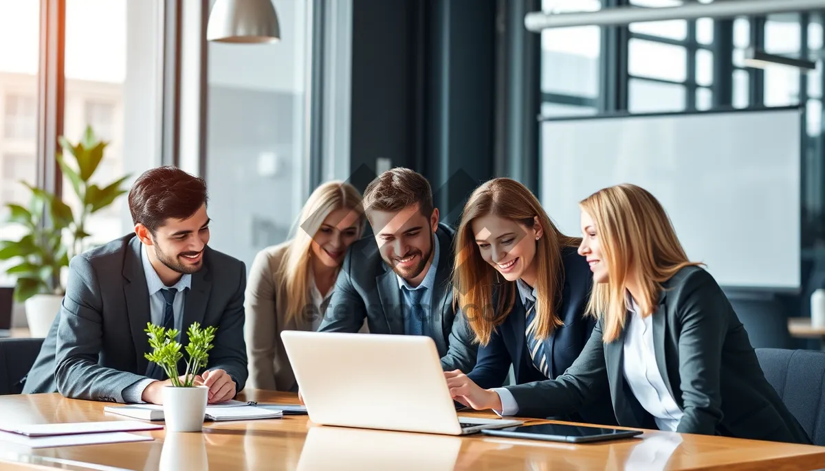 Picture of Group of successful business professionals collaborating around table.