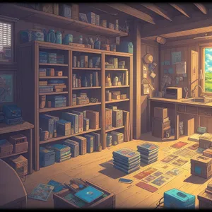 Modern furniture in a cozy bookshop interior
